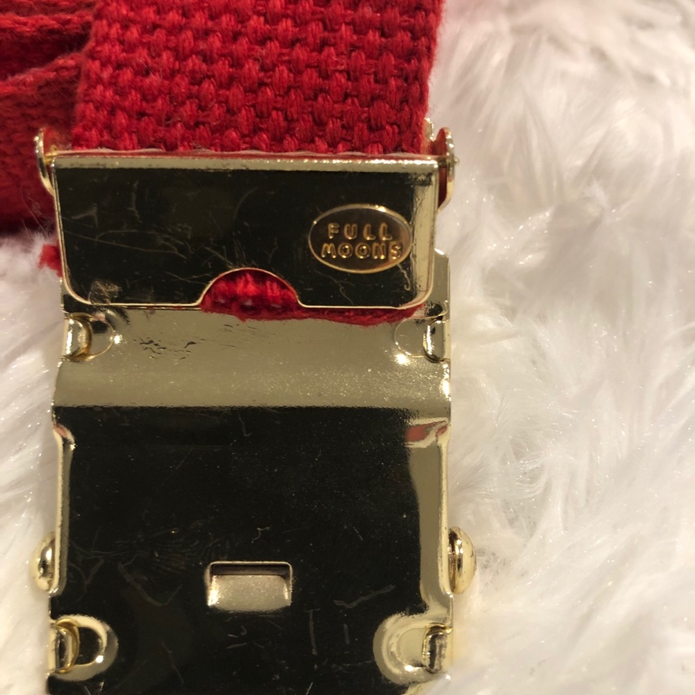 Multi color rhinestone buckle on red belt - Picture 3 of 3